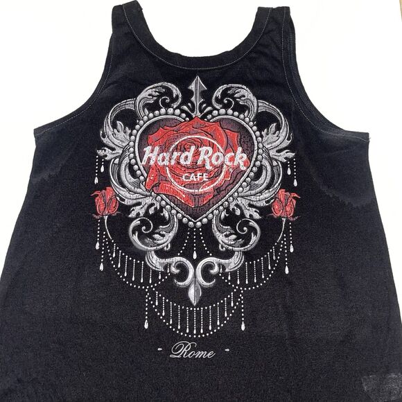 Hard Rock Cafe Rome Italy Tank Top S Womens Couture Roses Black V Strappy Back - Picture 2 of 9